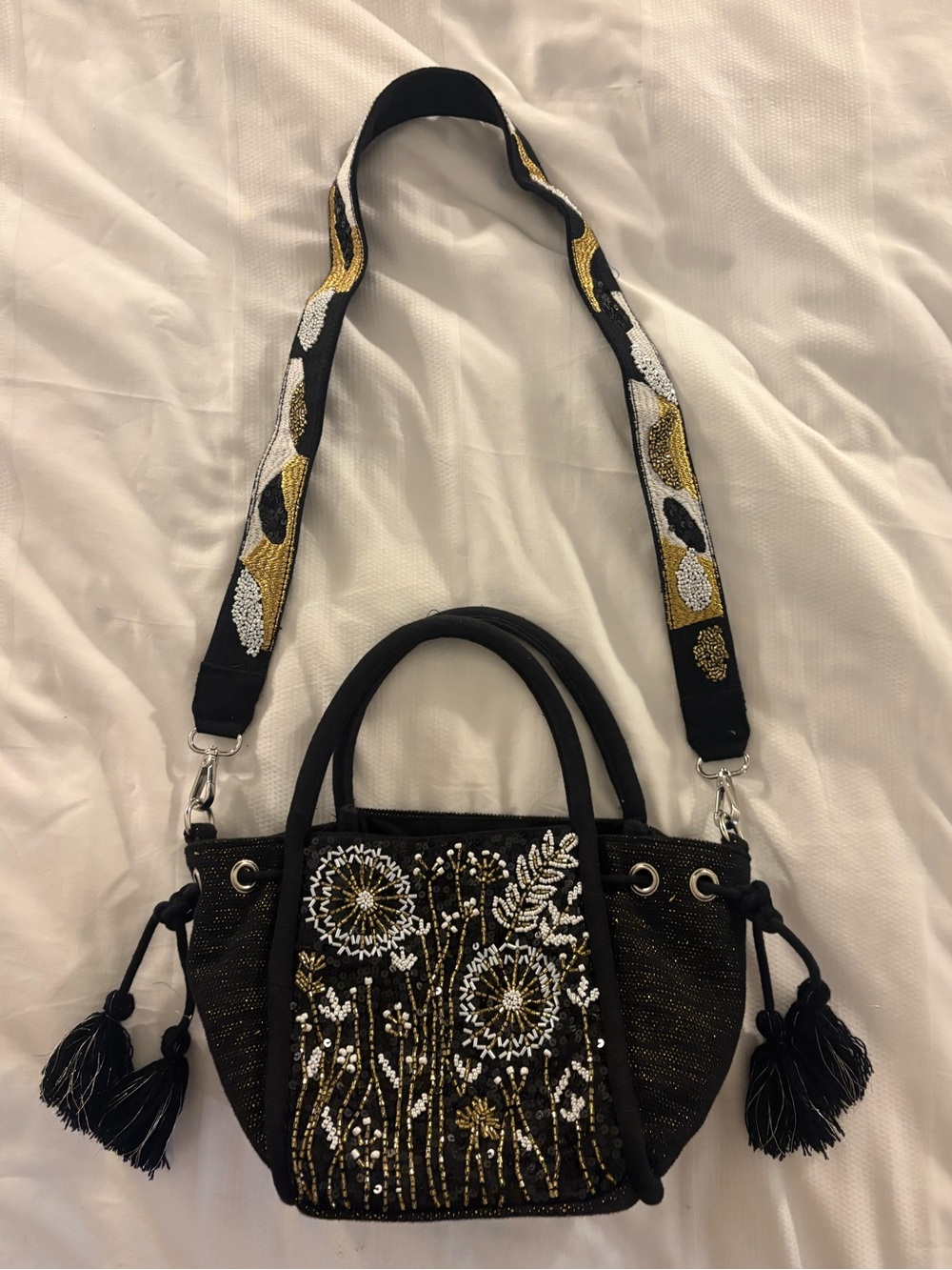 America & Beyond Beaded Tote Bag purse Anthropologie NWT boho cottagecore